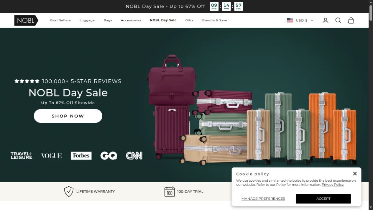 NOBL Travel public storefront.